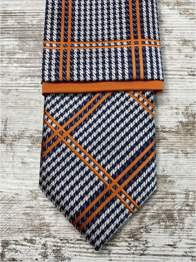 Jacob Alexander Tie Pocket Square Set Blue Orange Plaid Microfiber 59”